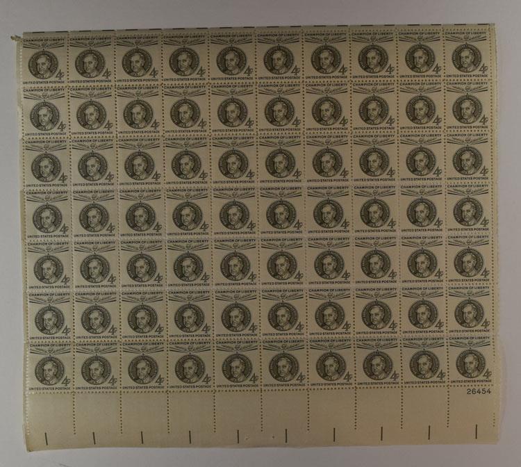 US SCOTT 1136 PANE OF 70 CHAMPION OF LIBERTY ERNST REUTER STAMPS 4 CENT FACE MNH
