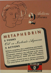 Vtg Postcard Ad METAPHEDRIN Oil Aqueous Reliable Prescription Chemist 40s Pharma