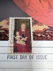 MADONNA and CHILD with ANGELS by Memling 11×14 Print w/Bethlehem stamp (1967)
