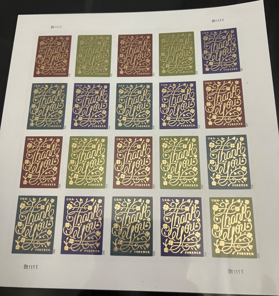 THANK YOU 20 count USA Forever stamps-NEVER USED