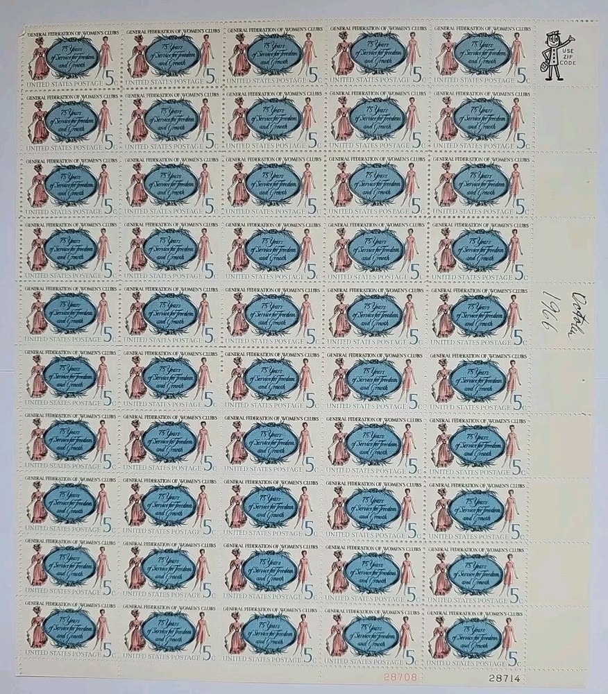 Stamp US Postage 5c 5 Cent Sheet OF 50 Stamps General Federation Of Women’s Club