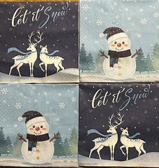 FOUR Beverage Paper Blue Snowman /deer buck Decoupage napkins
