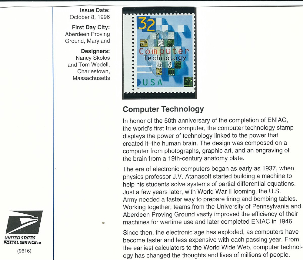 Scott # 3106…32 Cent…Computer Technology + Postal History