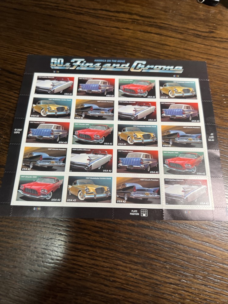 SCOTT # 4353-57-50s FINS AND CHROME-SHEET OF (20) 42 CENT STAMPS MNH 2008-US