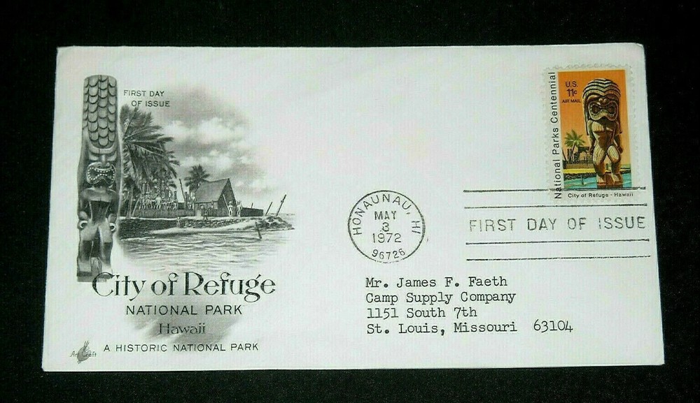City of Refuge National Park Hawaii FIRST DAY ISSUE 1972 Honaunau, HI Postmark