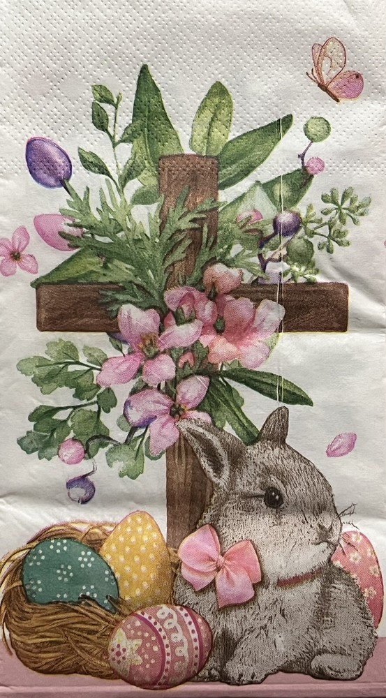 TWO Paper Dinner Decoupage Art Craft Napkins – EASTER Bunny/cross /floral/heaven