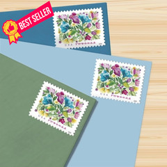 United States Postal 20 Stamps, red, yellow, purple, pink, green, blue