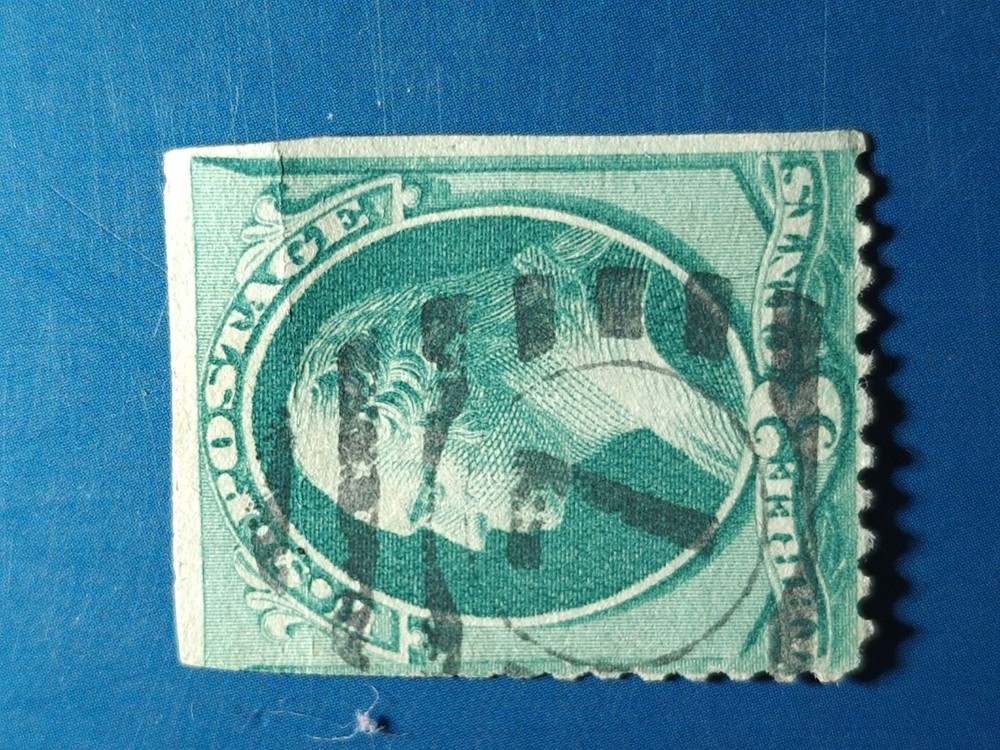 VERY RARE 1870-79 3 CENT GEORGE WASHINGTON US GREEN POSTAGE STAMP, USED