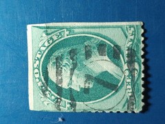 VERY RARE 1870-79 3 CENT GEORGE WASHINGTON US GREEN POSTAGE STAMP, USED
