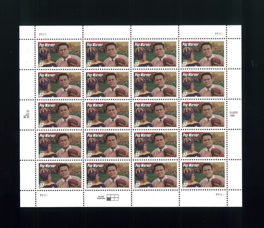 United States 32¢ Pop Warner Football Postage Stamp #3149 MNH Full Sheet
