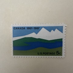 Canada Centennial 1867-1967 5c US Postage Stamp Single Used Blue Green White