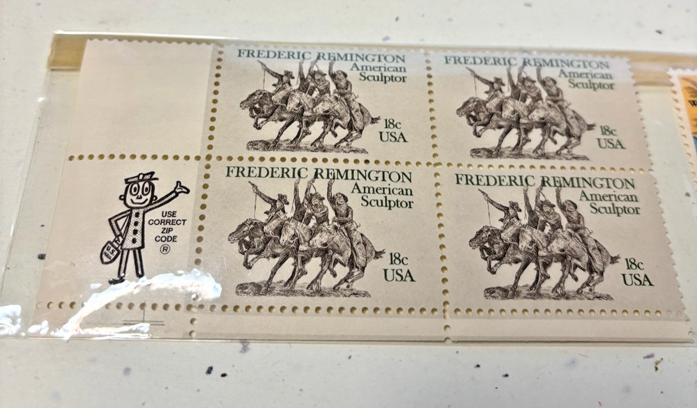 FREDERIC REMINGTON-American Sculptur -Block/4 Collectible MNH 1981 18C Stamps