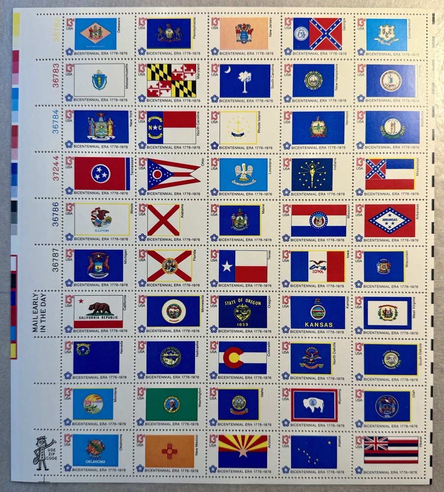 US 13¢ 50 BICENTENNIAL STATE FLAG POSTAGE STAMPS 1776/1976 #1633-82 SHEET – MNH