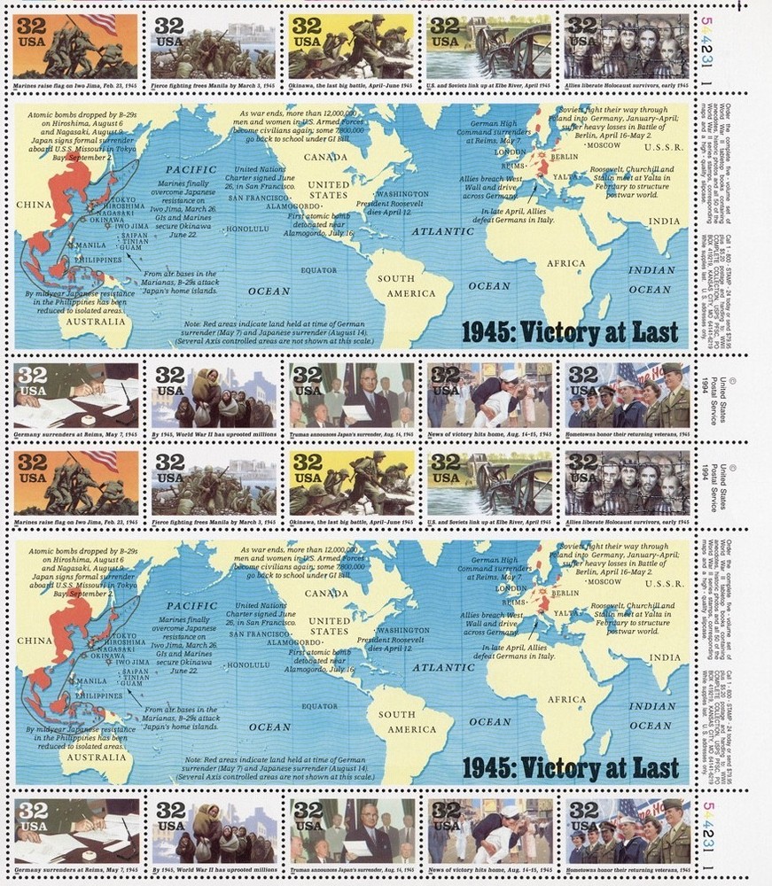 United States 32¢ World War WWII Victory Postage Stamp #2981 MNH Full Sheet