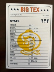 STATE FAIR OF TEXAS – 2022 BIG TEX OUTFIT STAT CARD, TEXAS STATE FAIR, CARD #5