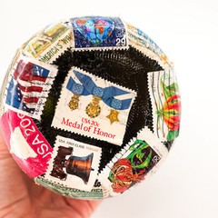 US Postage Stamp Covered Bottle Handmade Pop Culture Art «The Last One Mom Made»