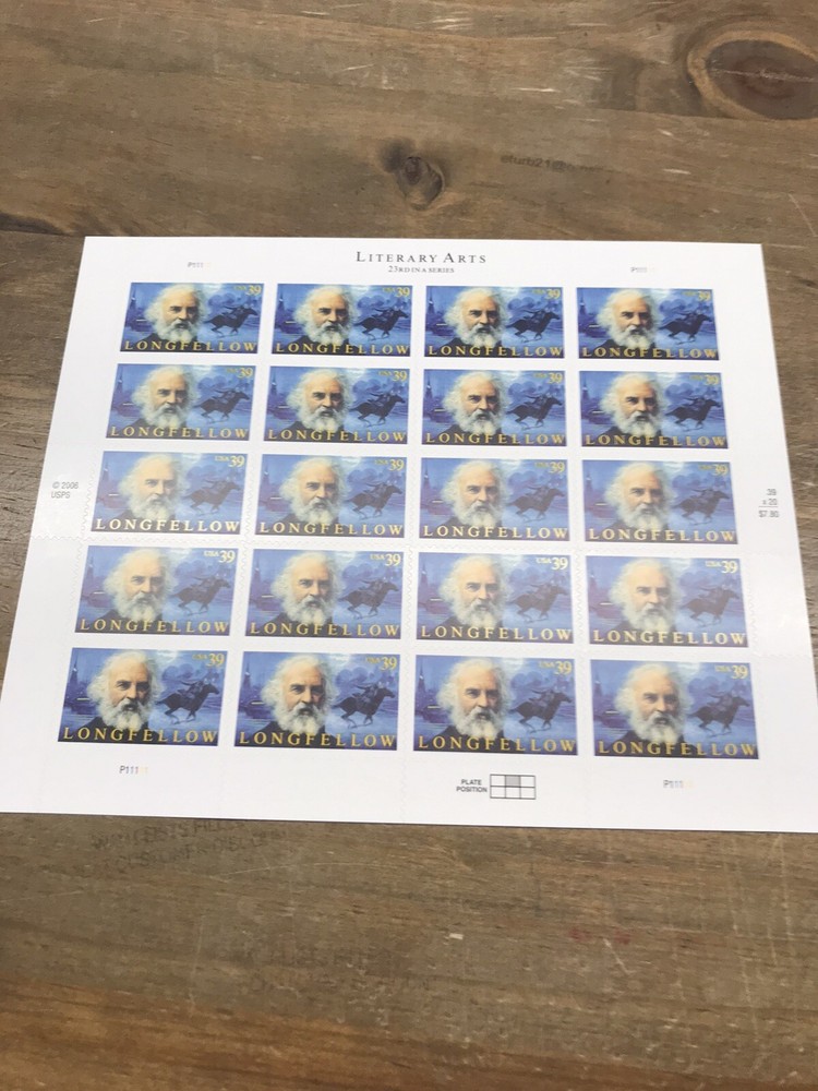 SCOTT# 4124 SHEET OF 20 LONGFELLOW 39 CENT STAMPS MNH