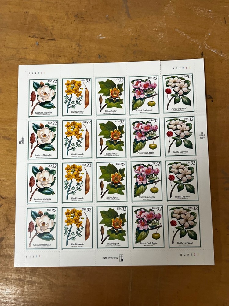 US SCOTT 3193 – 3197 PANE OF 20 FLOWERING TREES 32 CENTS FACE MNH