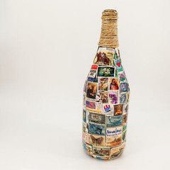 US Postage Stamp Covered Bottle Handmade Pop Culture Art «The Last One Mom Made»