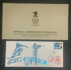 1992 OLYMPIC WINTER GAMES Commemorative Skiing & Biathlon Stamp VF/NM 9.0
