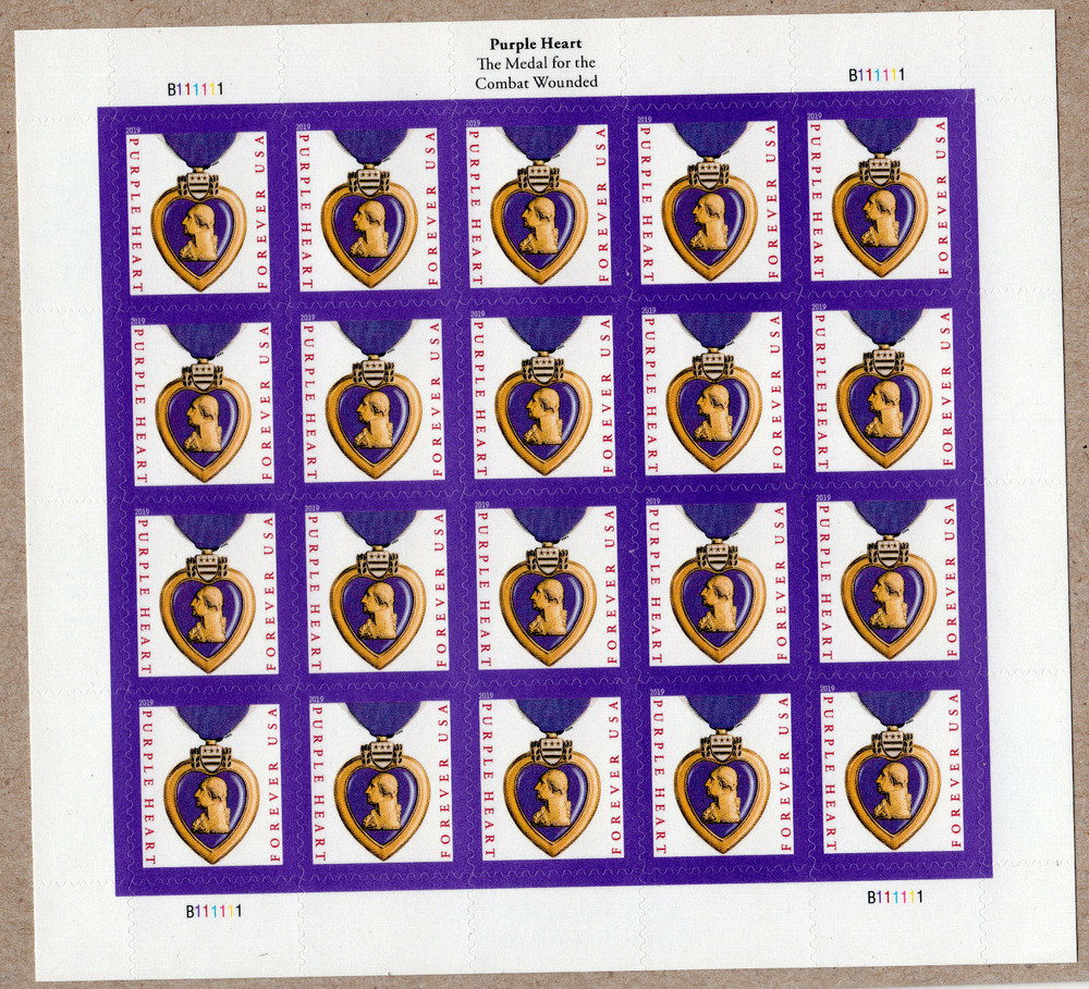 Scott #5419 Purple Heart (VFW, 2019) Full Sheet of 20 Forever Stamps – MNH