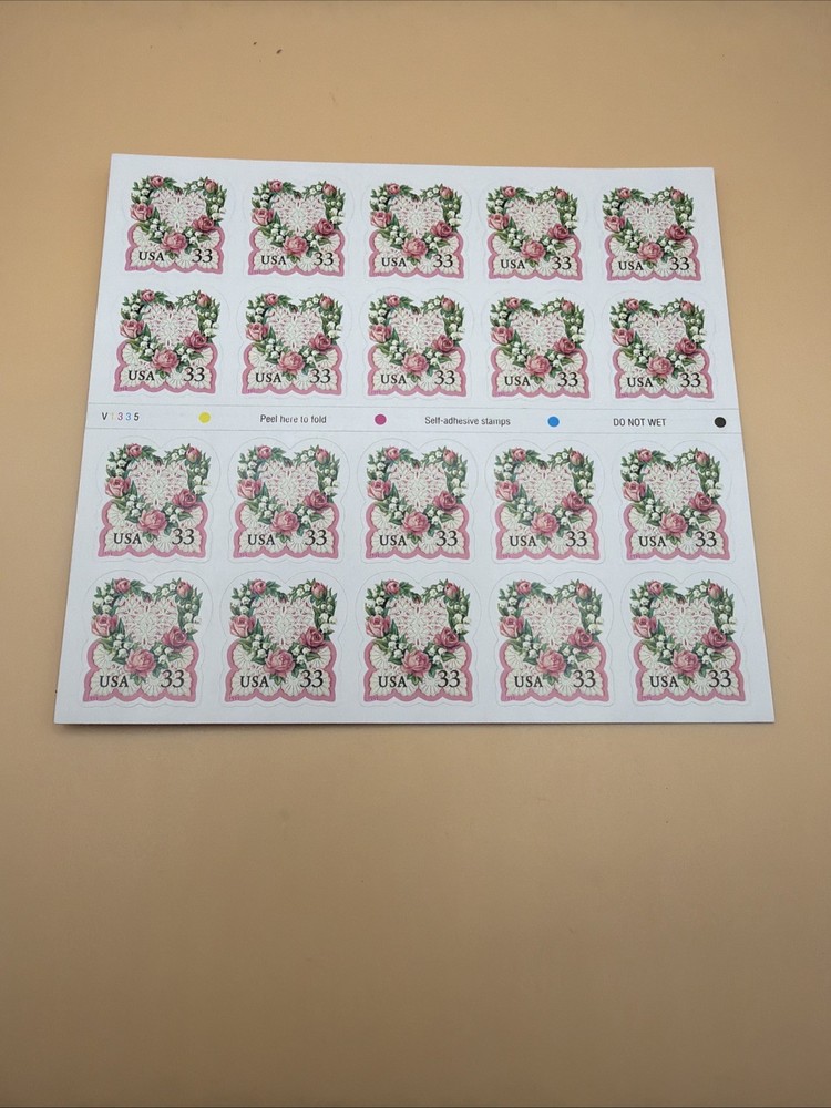 US SCOTT 3274a BOOKLET OF 20 FLORAL HEART LOVE STAMPS 33 CENT FACE MNH