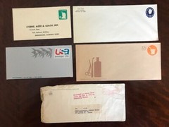 USPS Unused Pre-stamped Envelopes 5c, 6c to Sterne Agee, 13c & 15c Airmail