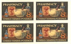 Pharmacy-BLOCK OF 4 COLLECTIBLE UNUSED 1972 STAMPS—FREE SHIPPING