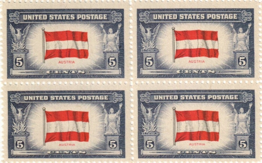 U.S. 5¢ WWII Overrun Countries Austria Postage Stamp #919 Pack of 100