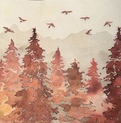 TWO Individual Napkins Decoupage Napkins Watercolor Autumn Rustic Trees Autumn
