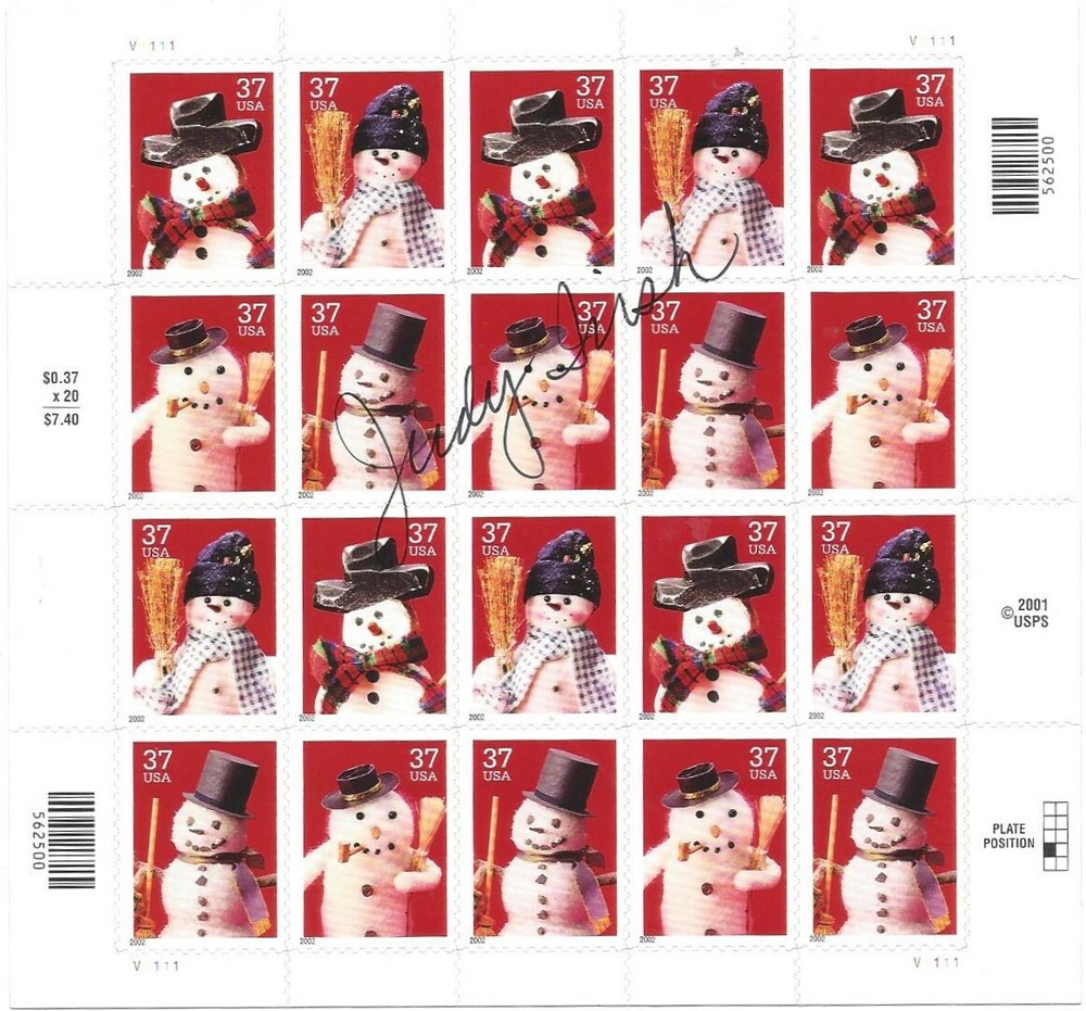 SCOTT 3676-79 37 CENT SNOWMEN SHEET OF 20 MNH SIGNED BY ARTIST