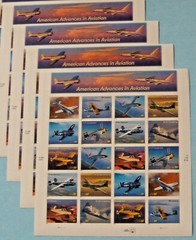 Four Sheets x 20 = 80 AMERICAN ADVANCES in AVIATION 37¢ US Stamps. USA 3916-3925