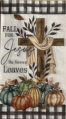Three Individual dinner Decoupage Napkins/ Fall For Jesus -Autumn-Leaves-pumpkin