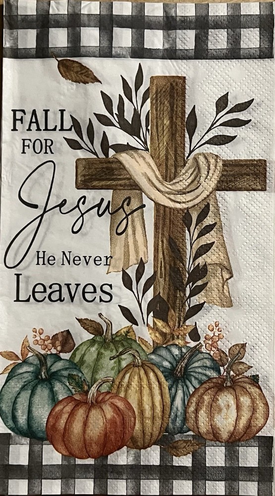 Two Individual dinner Decoupage Napkins/ Fall For Jesus -Autumn-Leaves-Halloween