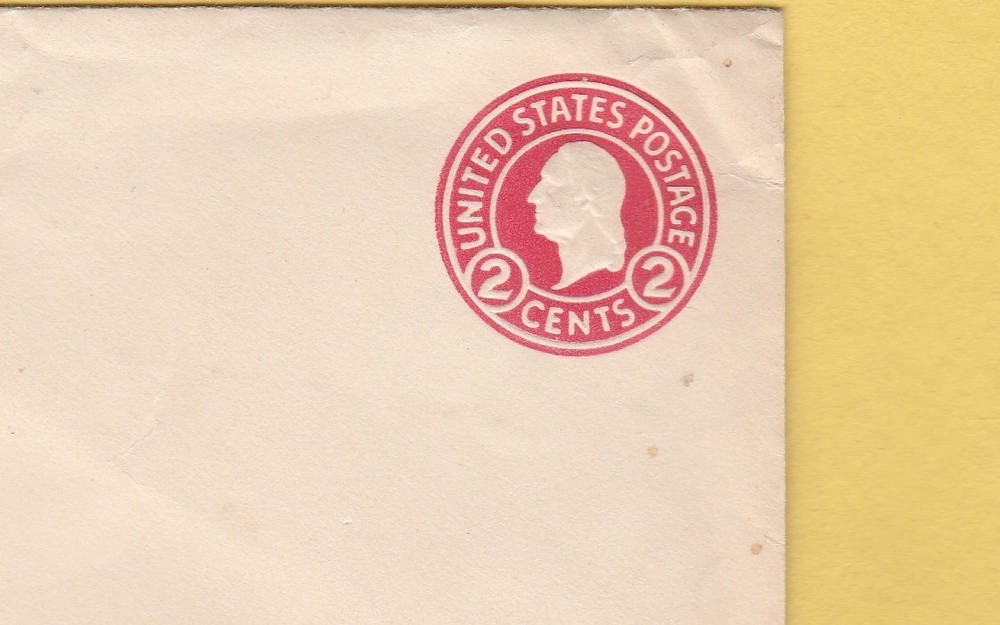 Vintage U.S. Postal Envelope 2 Cent Red Washington Stamp Pre-Stamped
