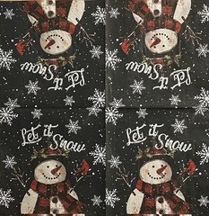 FOUR Beverage Paper Christmas Snowman Snowflakes Decoupage napkins 5”x5”