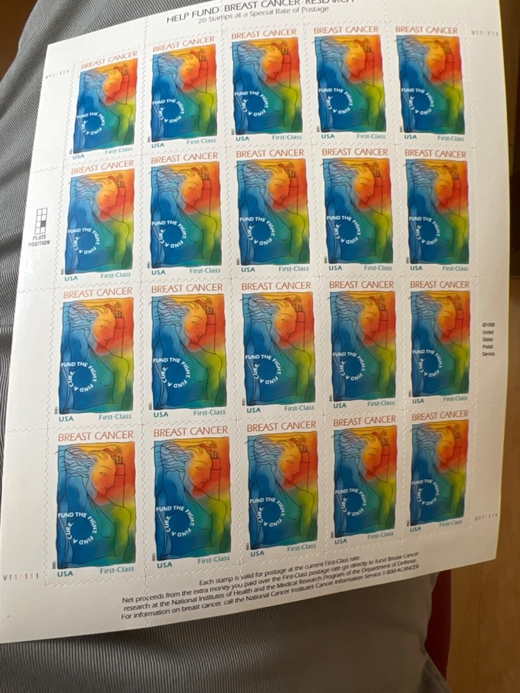 See Photos. US SHEET OF 20 BREAST CANCER RESEARCH STAMPS MNH