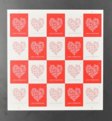 US SCOTT 4955 – 4956a PANE OF 20 LACY HEART FOREVER STAMPS MNH