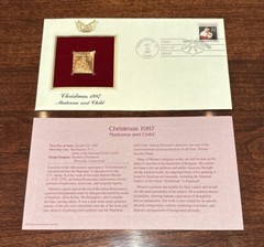 Christmas 1987 FIRST DAY ISSUE 22 CENT STAMP GOLD Madonna and Child Moroni