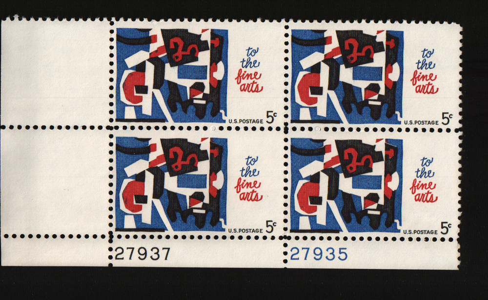 1964 5c Fine Arts Plate Block of Four Scott #1259 ST035