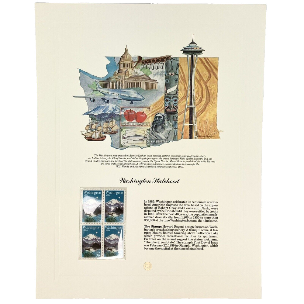 Bernice Kochan Washington Statehood Postage Stamp Art USPS Farmable Gift 1989