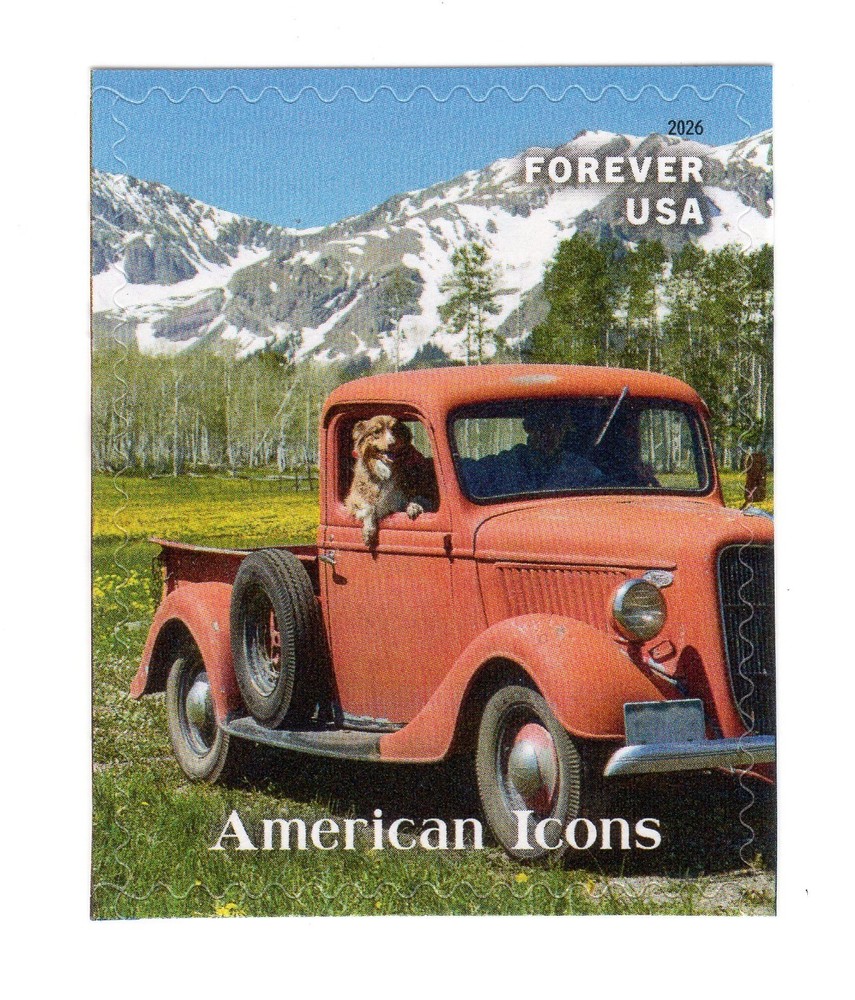 USPS American Icons Man & Dog Pickup Truck Single Forever Stamp – MNH