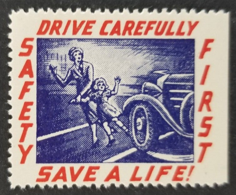 Vintage Drive Carefully Mom Daughter Crossing Street Poster Stamp