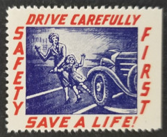Vintage Drive Carefully Mom Daughter Crossing Street Poster Stamp