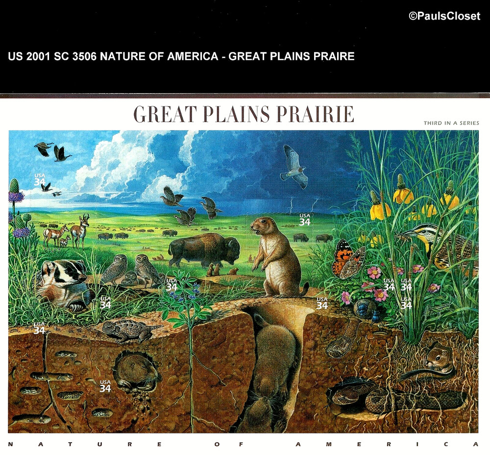 US 2001 SC 3506 NOA GREAT PLAINS PRAIRIE 10/34¢ SELF-AD STAMPS MNH VF