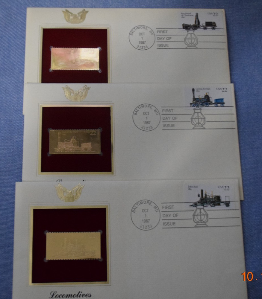 Locomotives 1987 FIRST DAY ISSUE 22 CENT STAMP GOLD Baltimore, MD