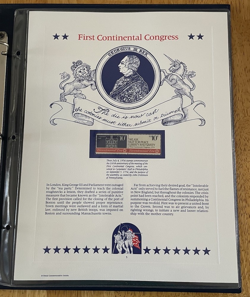 USA Stamp Series Panel First Continental Congress Postal Commemorative Society 5