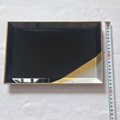 Showa Retro Art Lacquerware Rectangular Tray Black Gold Silver Maki-e Style