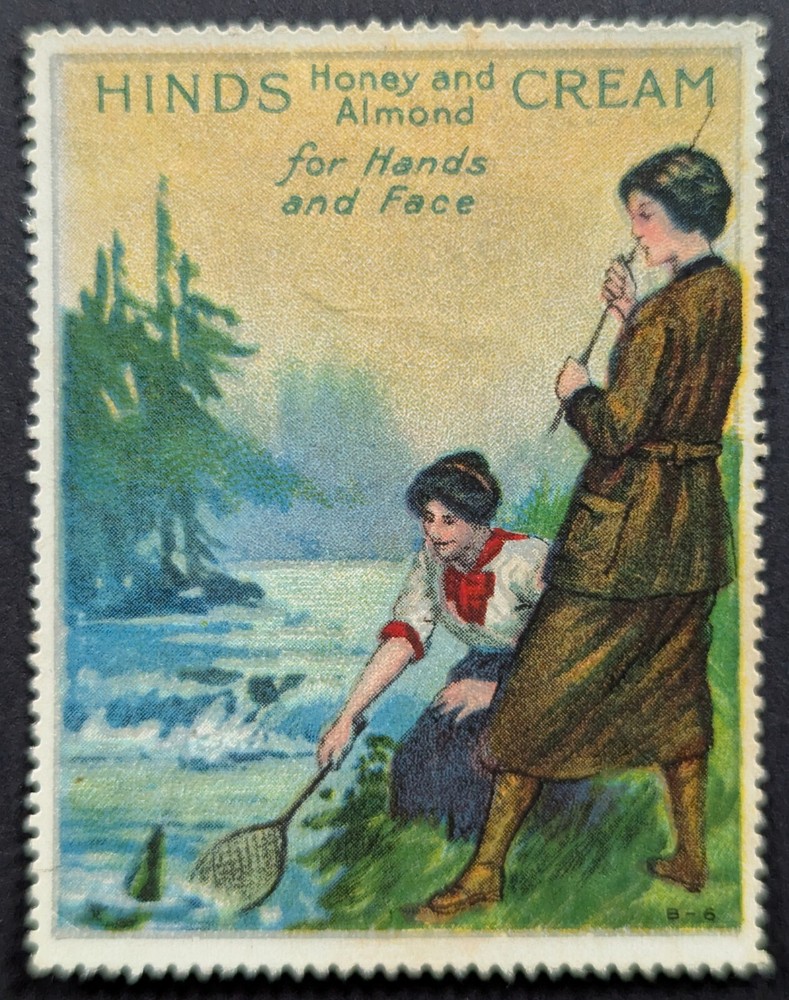 Vintage Hinds Honey Almond hand Cream Women Fishing in Stream Poster Stamp
