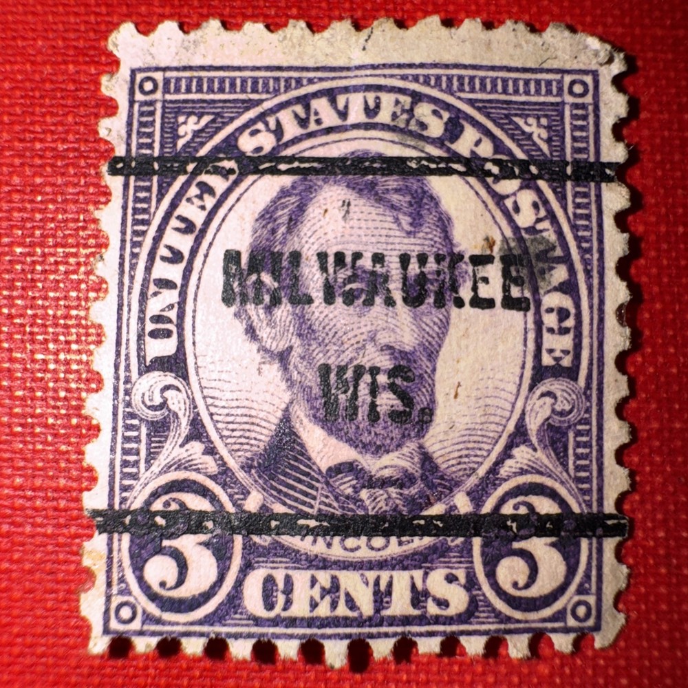 US Stamp Lincoln 1925 3 Cent Pre-Cancel Milwaukee WI